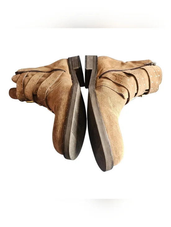 Minelli Italy Studded Leather Suede Ankle Boots With Buckle Dark Taupe Size 39 - Picture 6 of 11